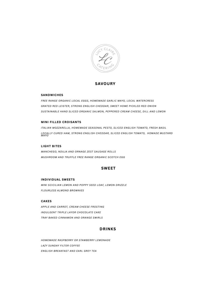 Afternoon tea menu