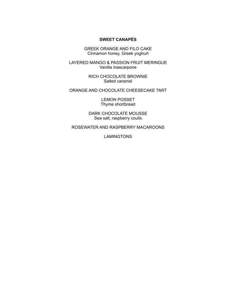Sweet canapes menu